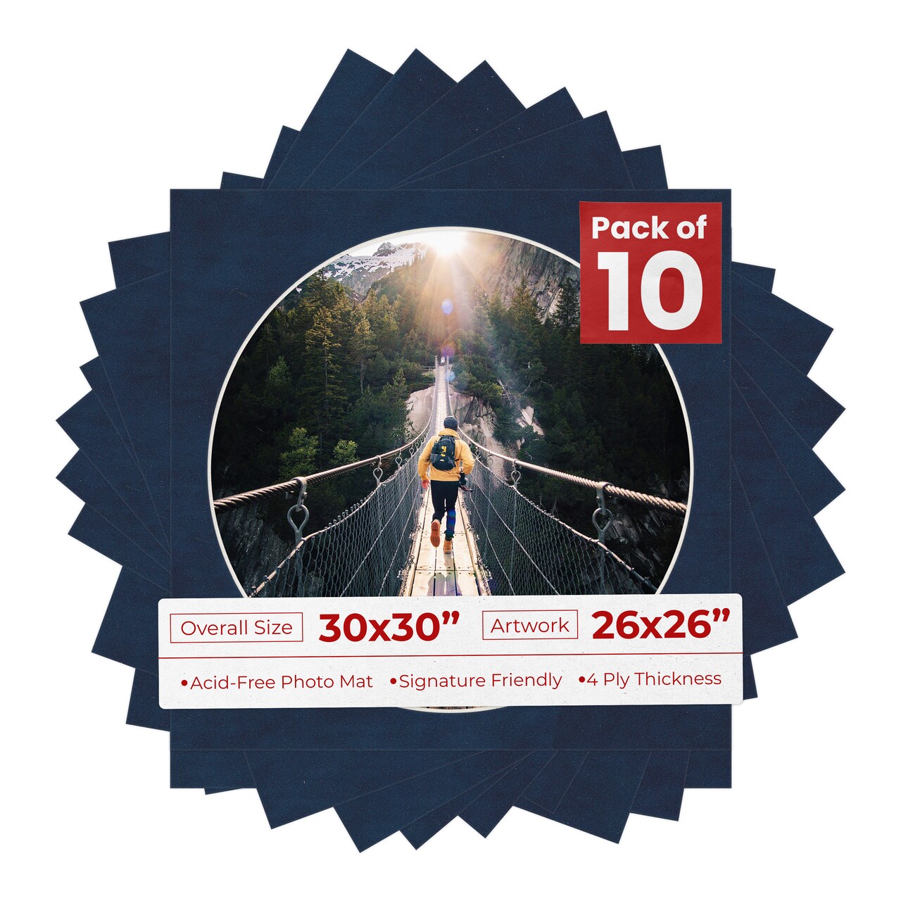 Navy Suede Mat Board for 30x30 Frames - Circle Opening for 26x26 Photos